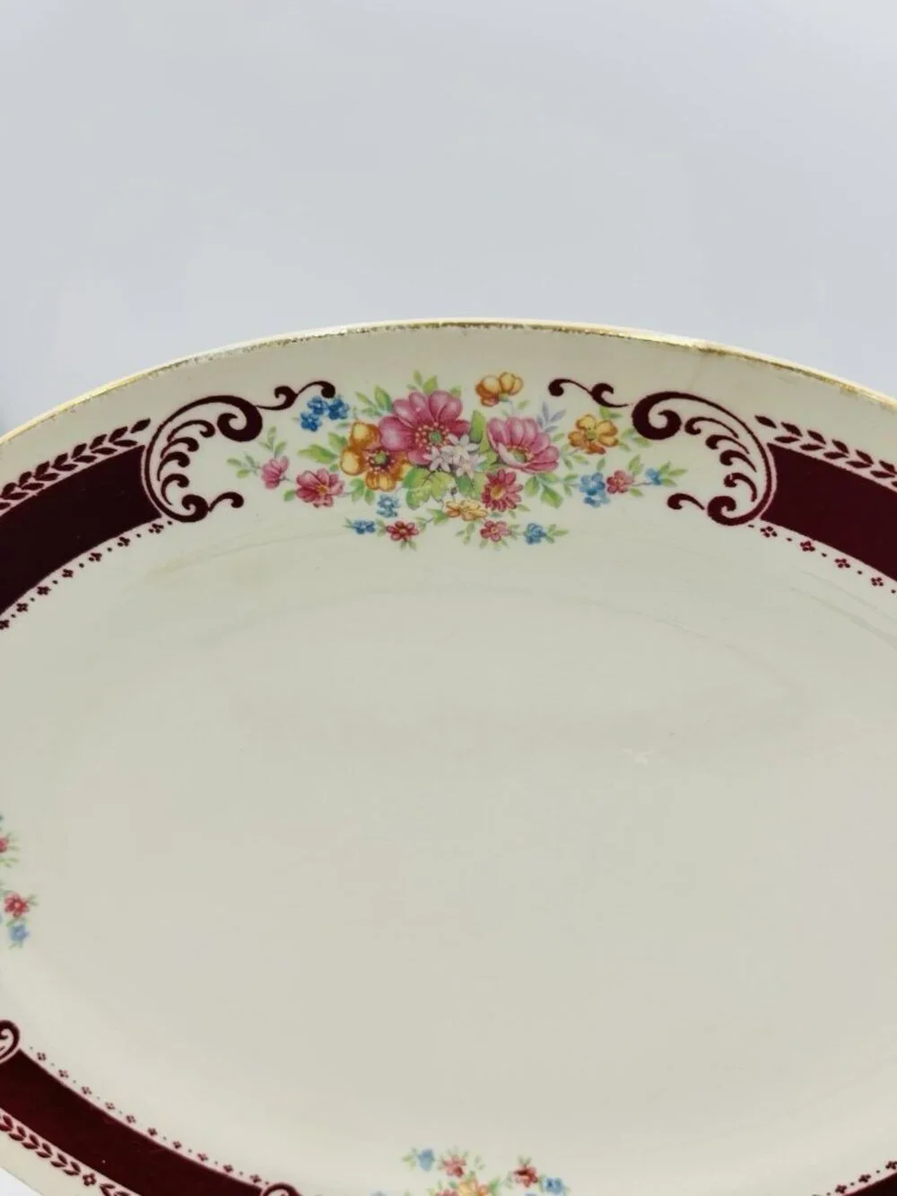 Vintage Homer Laughlin Cranberry Floral Pattern 11.75